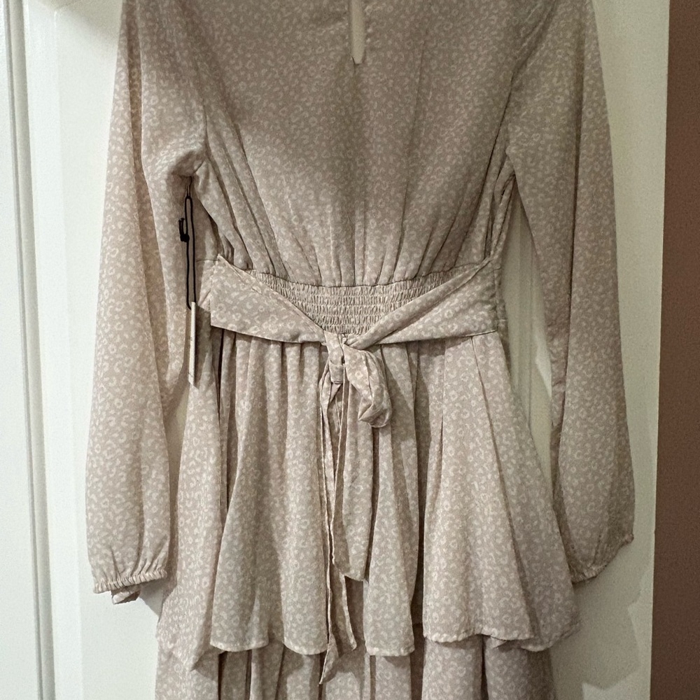 Chic Beige Long Sleeve Dress - Picture 2 of 7